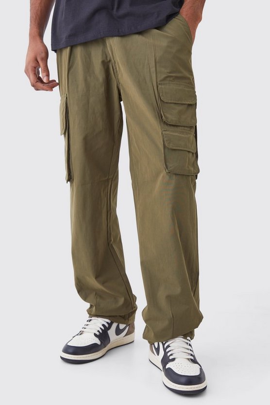 Lange Cargohose mit fester Taille und Bundfalten