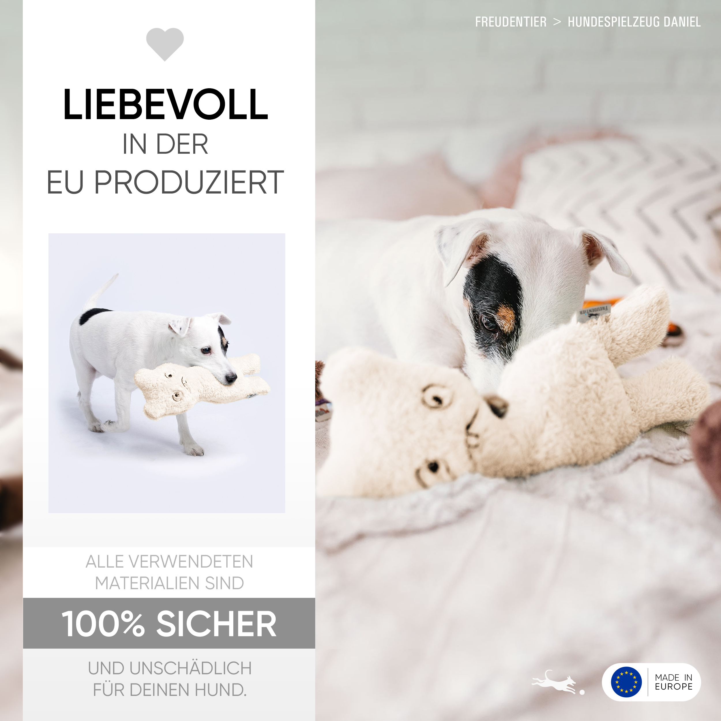 Freudentier Kuscheltiere Freudentier nachhaltiges Hundespielzeug Daniel
