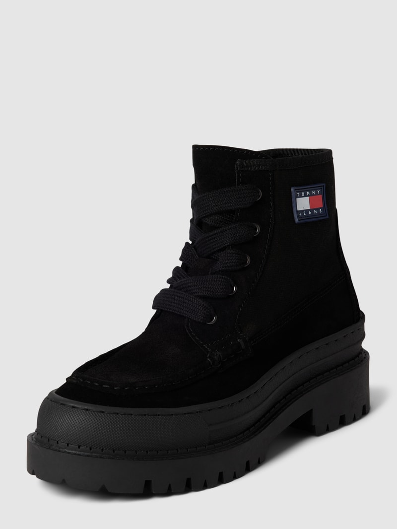 Schnürboots mit Label-Patch Modell 'FOXING' in schwarz