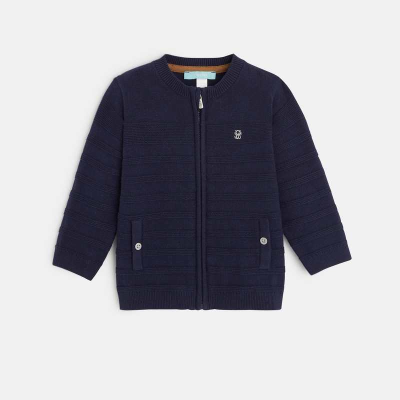 Gilet zippé maille fantaisie bleu bébé garçon