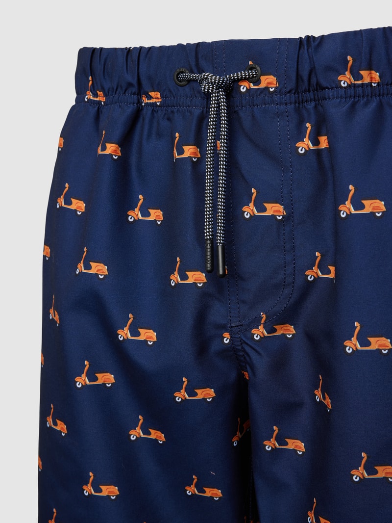 Badehose mit Motiv-Print Modell 'Moped' in dunkelblau