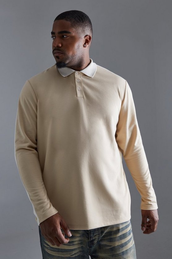 Plus langärmliges Slim-Fit Man Poloshirt