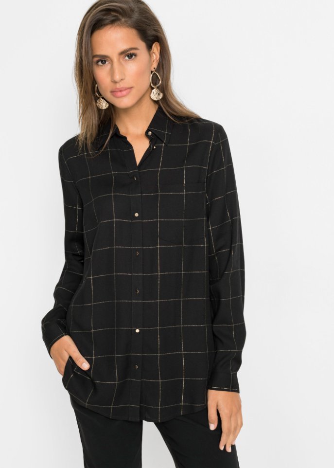 Karierte Bluse mit Glitzereffekt