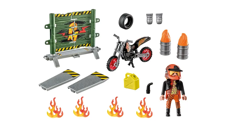 PLAYMOBIL 71256 - Starter Pack Stuntshow Motorrad mit Feuerwand