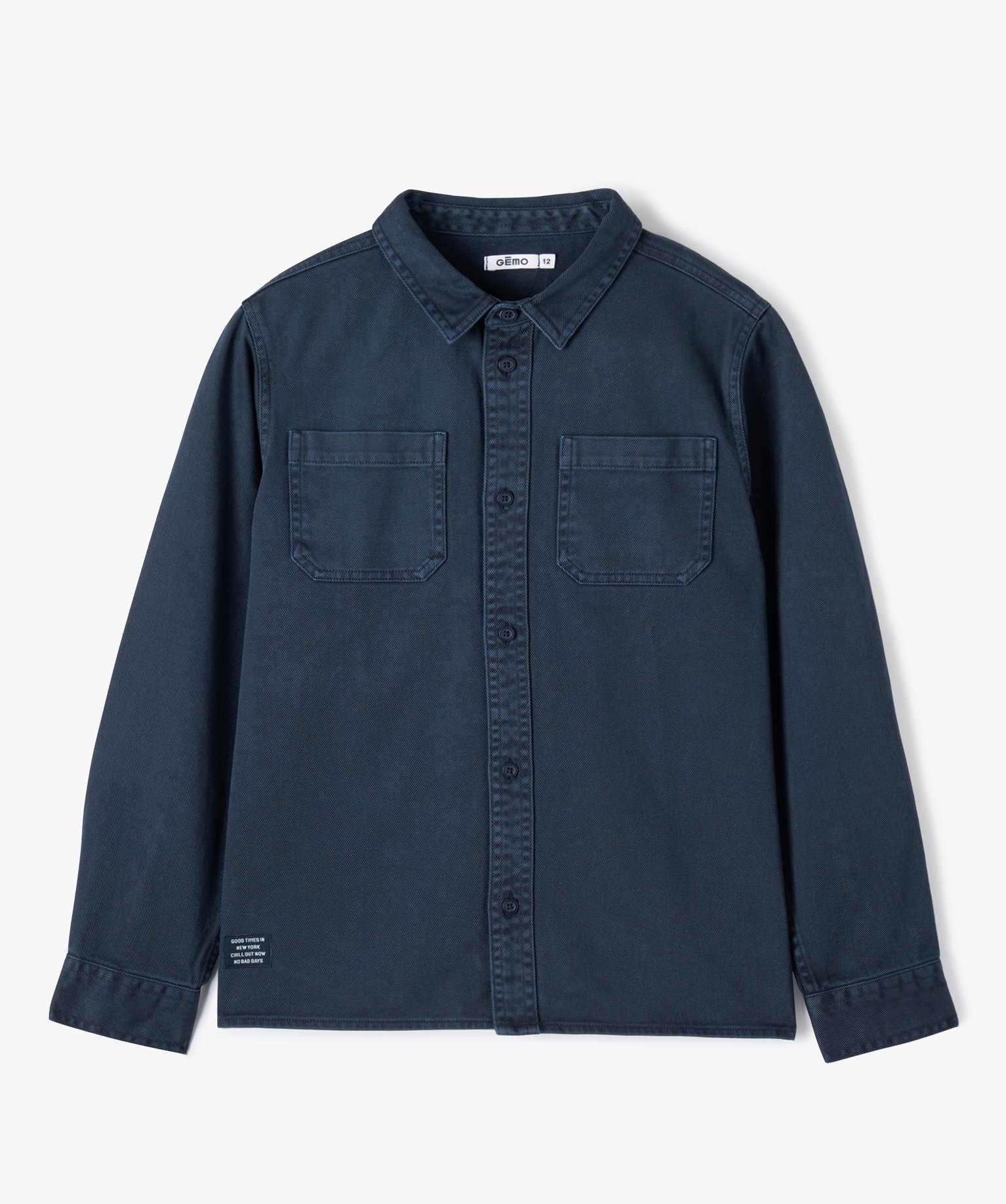 Chemise Garçon à manches longues en twill épais au colori... marine | GEMO