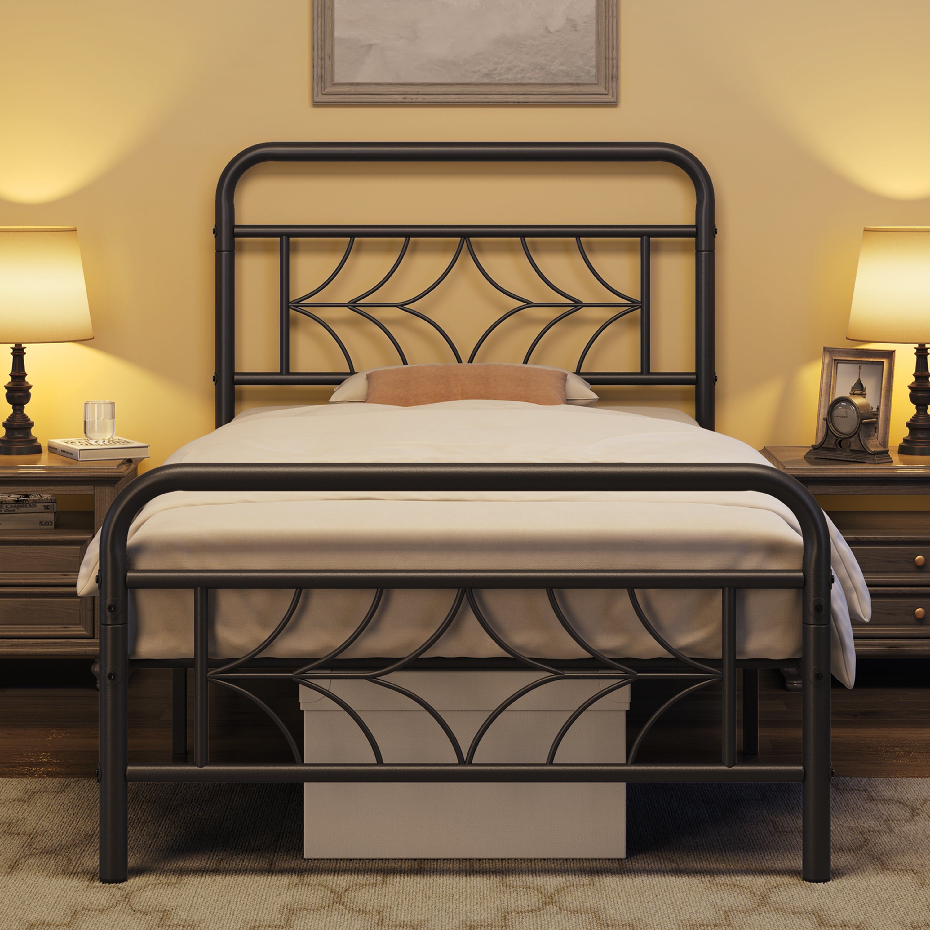 Yaheetech Metallbett, Bettgestell mit Kopfteil & Fußteil, Einzelbett/ Doppelbett Jugendbett