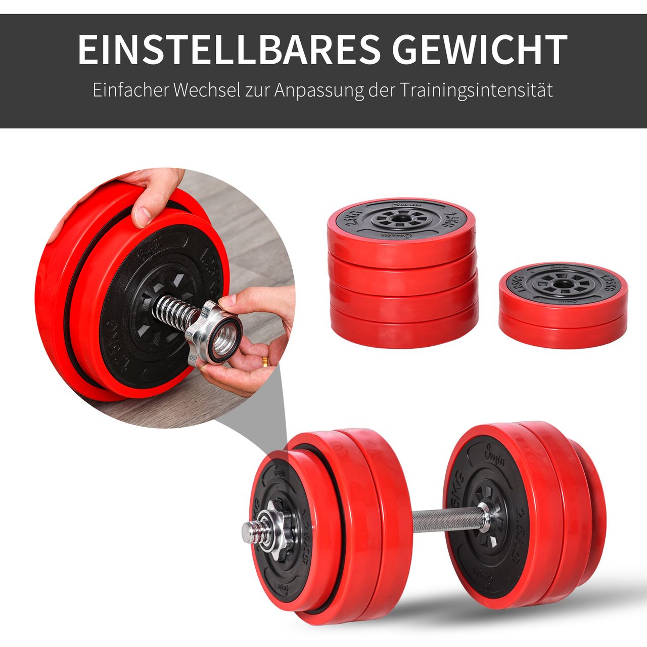 HOMCOM Hantelset 30KGS 2-IN-1 Hanteln&Langhanteln verstellbar Gewichtheben für Zuhause Stahl PP-Kunsstoff Eisen Sand