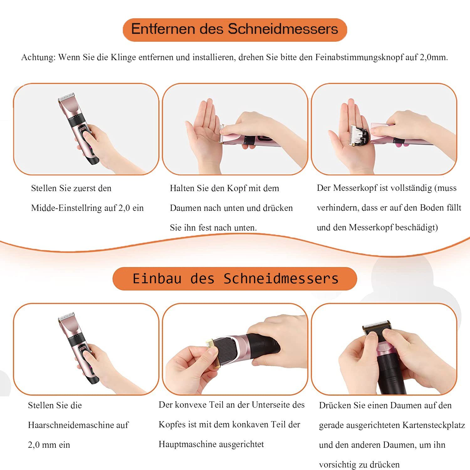 KINSI Hundeschermaschine Hundeschermaschine 1500 mAh,Geringes Rauschen,USB-Aufladung,Roségold