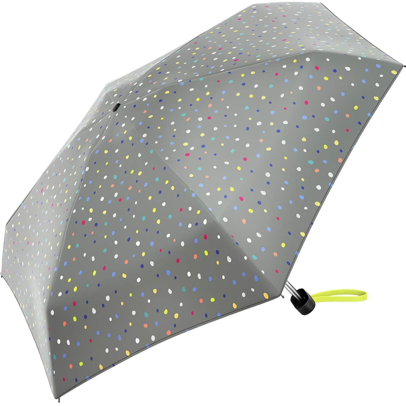 United Colors of Benetton Taschenregenschirm Ultra Mini Flat - Dots grey, ein bunter Konfettiregen
