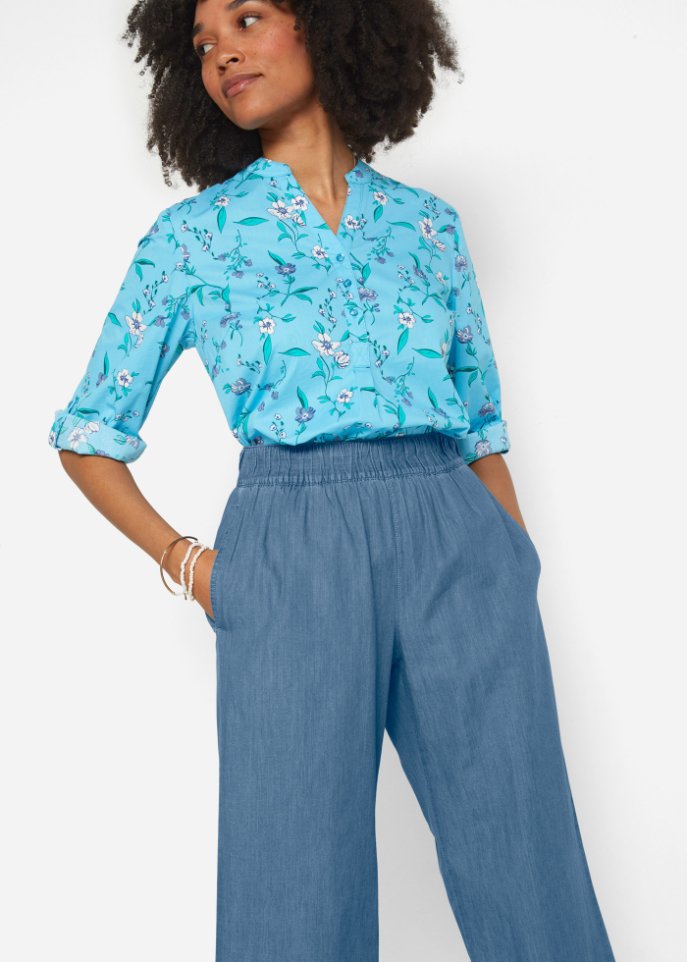 Leichte Schlupfjeans mit High-Waist-Bequembund, weit geschnitten
