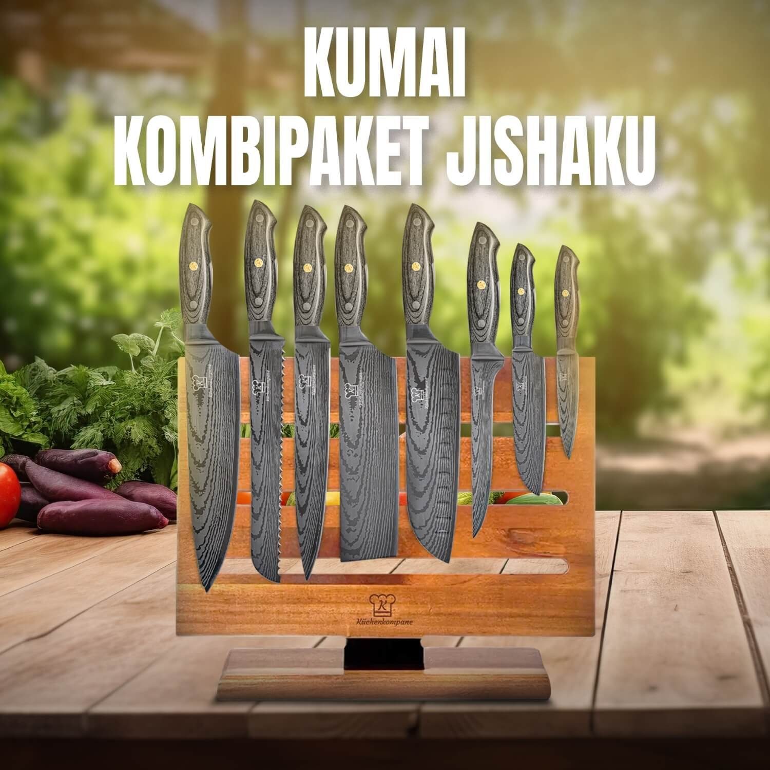 Küchenkompane Messer-Set Küchenmesser Komibpaket mit magnetischem Messerblock - Kumai (2-tlg)