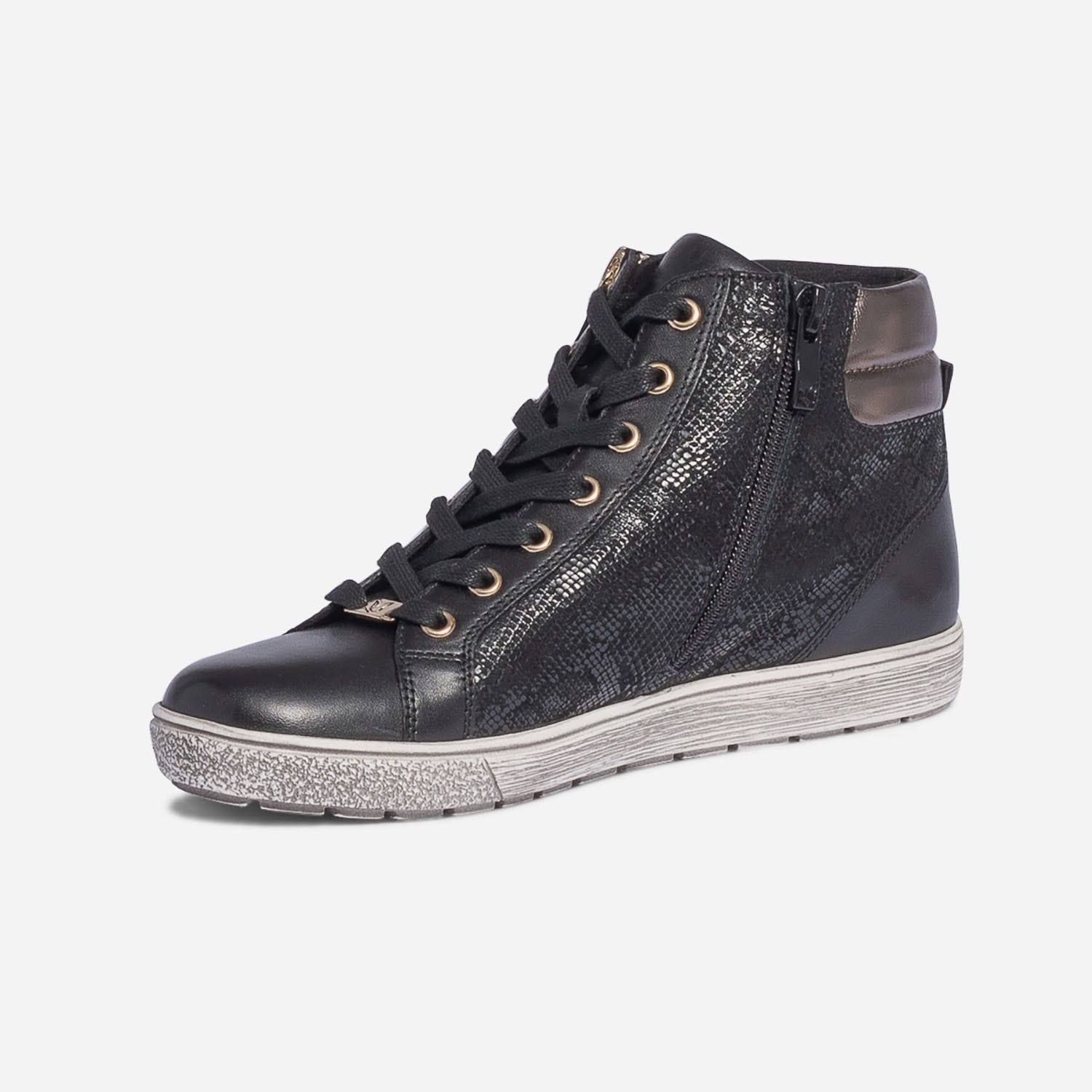 Basket CAPRICE noire en cuir effet python