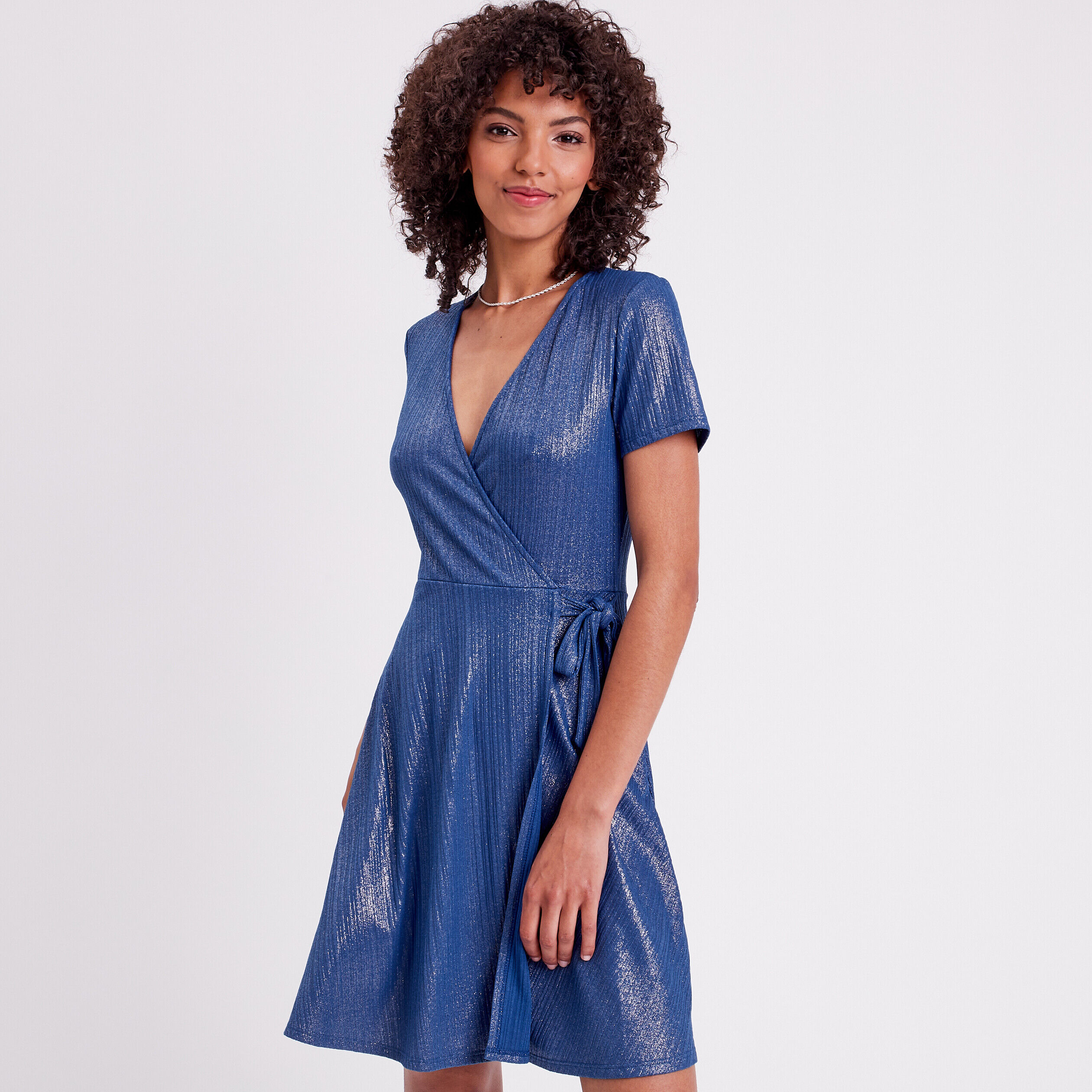 Robe portefeuille métallisée bleu roi femme | Cache Cache