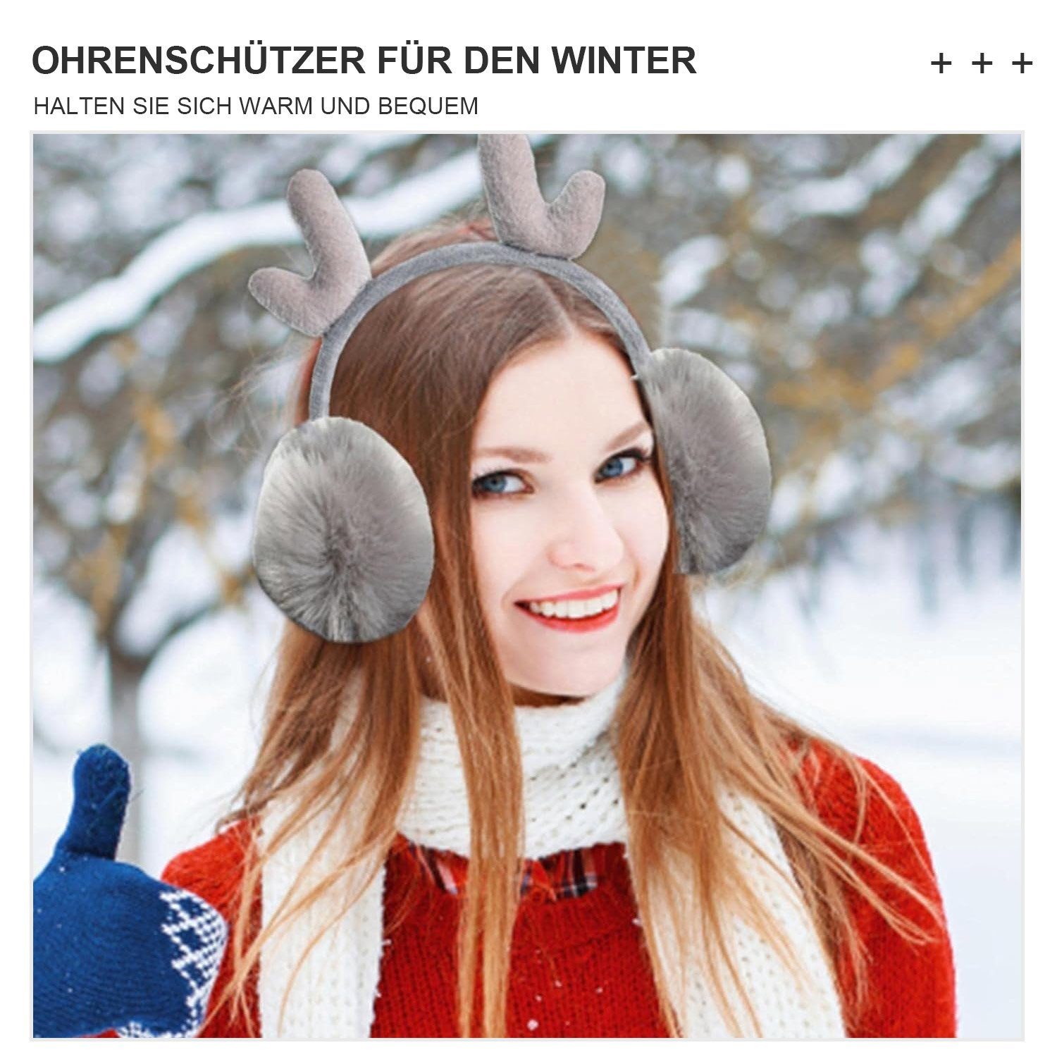 TOPMELON Ohrenwärmer Faltbare warme Winter-Ohrschützer mit Geweih