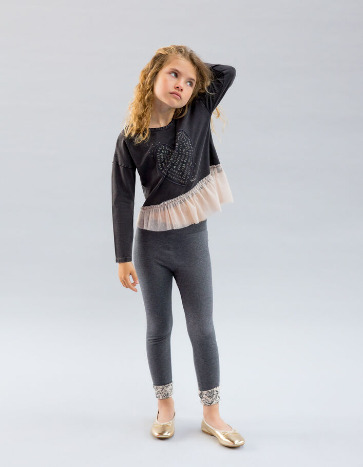 Leggings réversible imprimé fleurs et gris fille