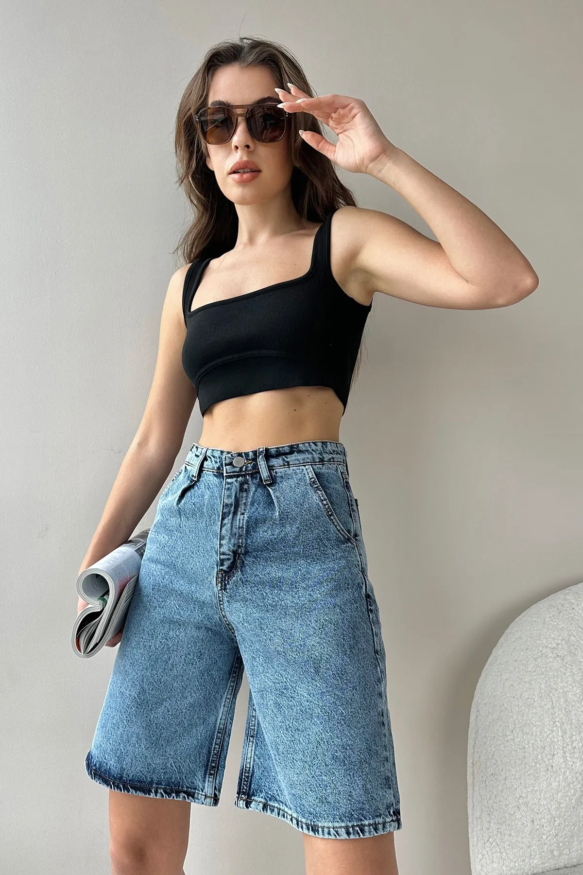 Trend Alaçatı Stili  Shorts - Blau - Hoher Bund