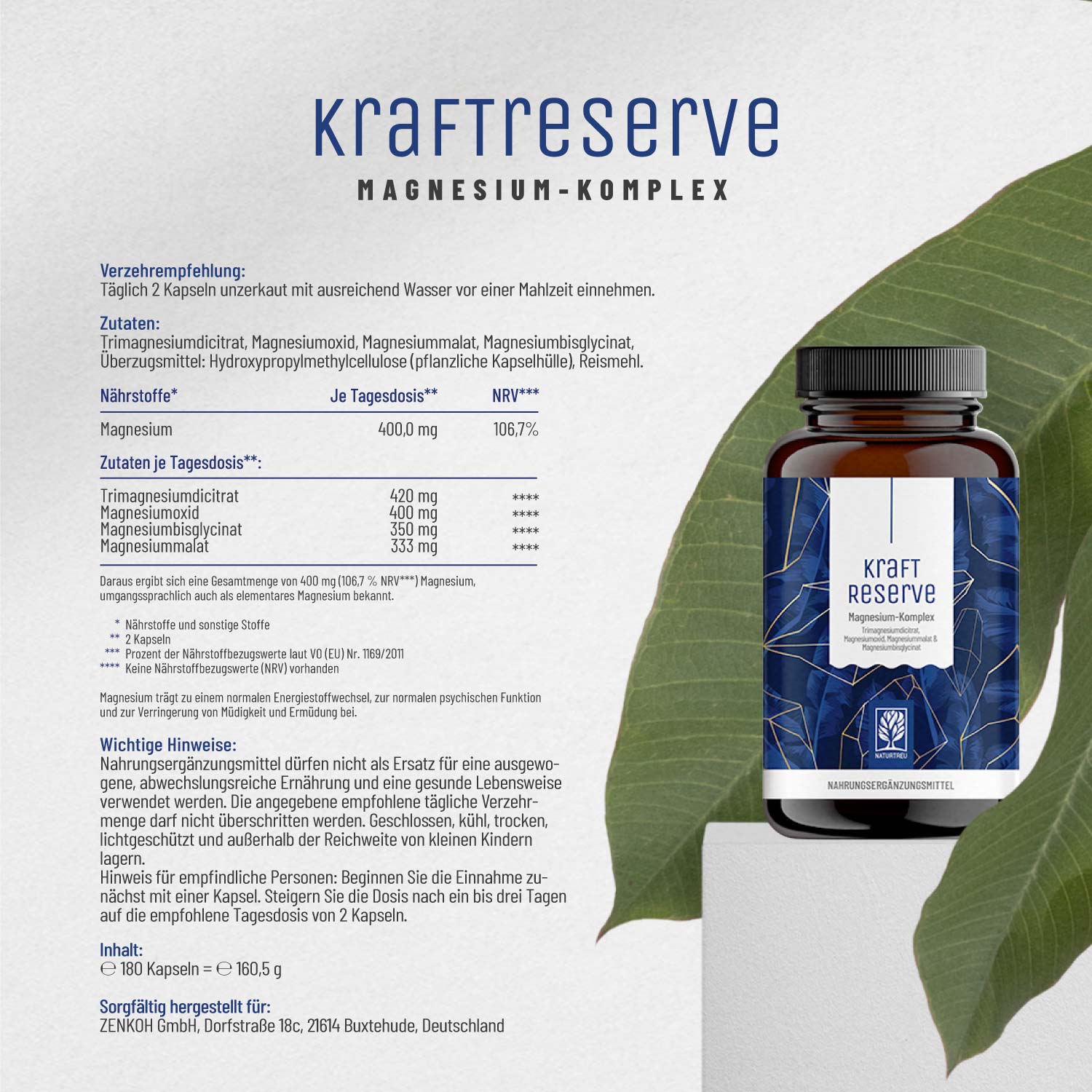 Magnesium Komplex hochdosiert - Kraftreserve - NATURTREU®