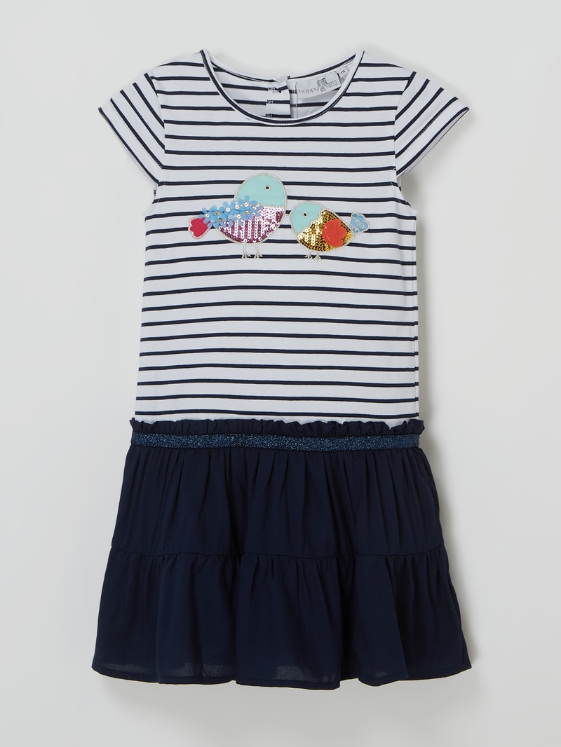 Jerseykleid mit Stickereien in marineblau