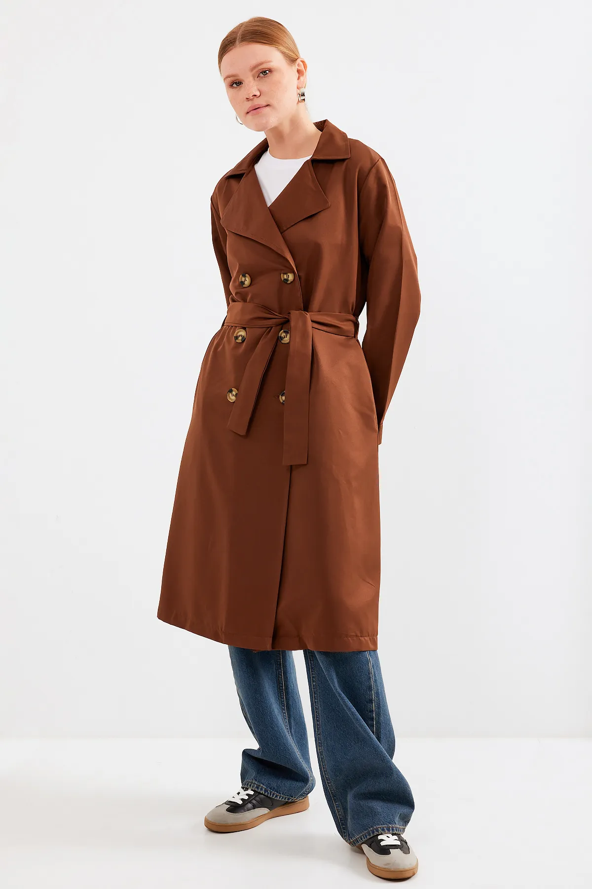 Bigdart  5853 Zweireihiger Trenchcoat mit Kragen – Braun