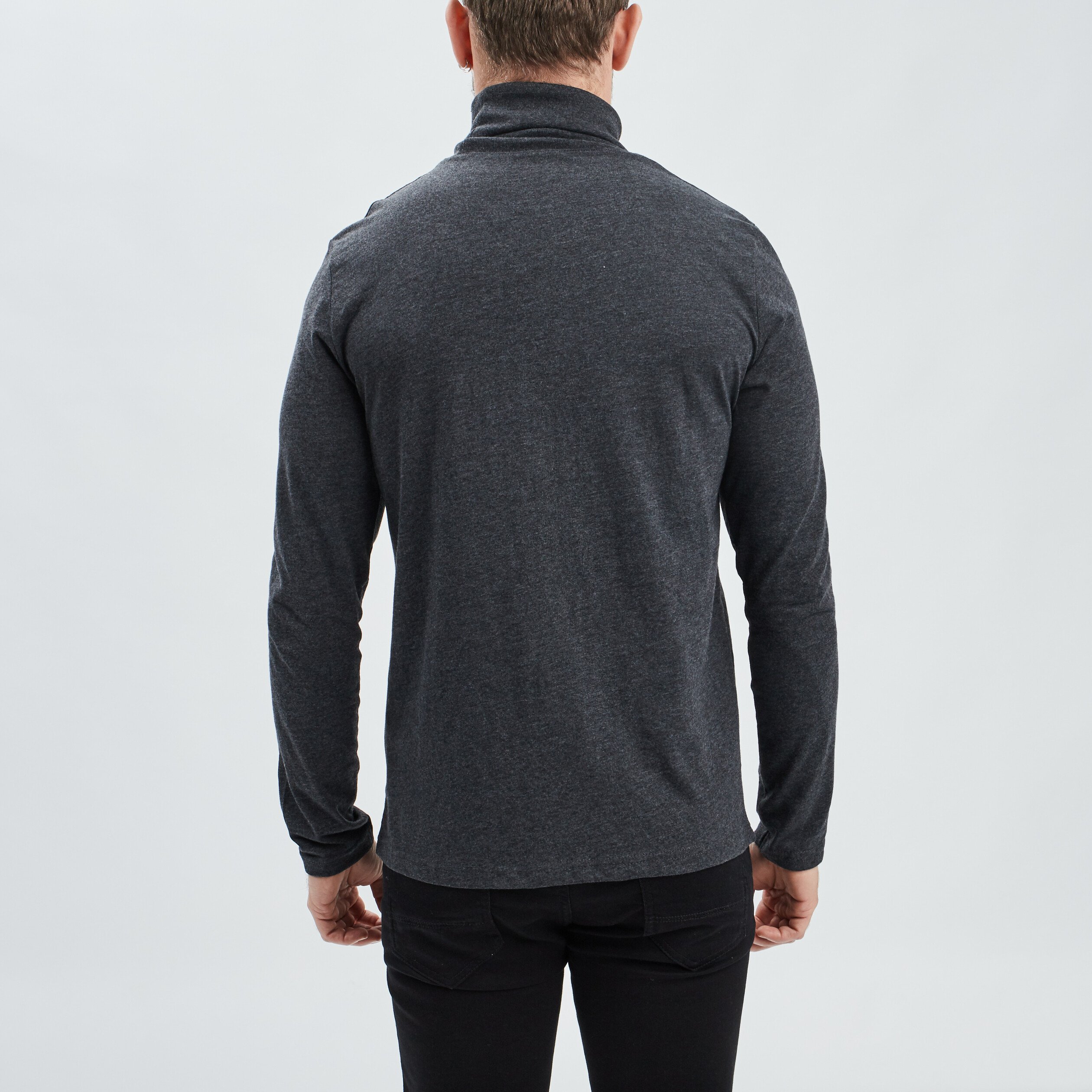 T-shirt col roulé manches longues gris foncé homme | La Halle