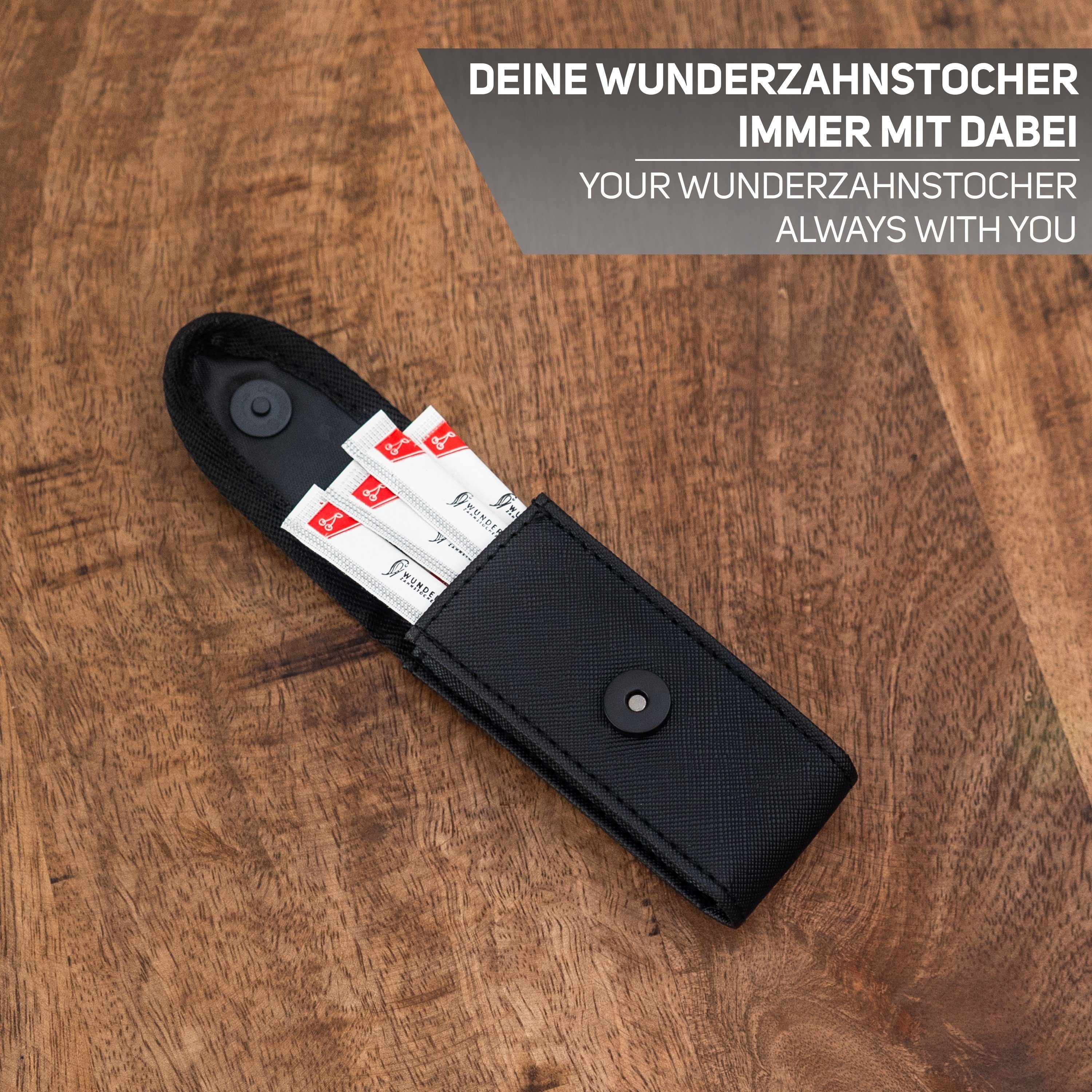 Wunder Zahnstocher Mundpflegecenter Wunder Zahnstocher mit Geschmack - Ledertasche + 80er Single Pack
