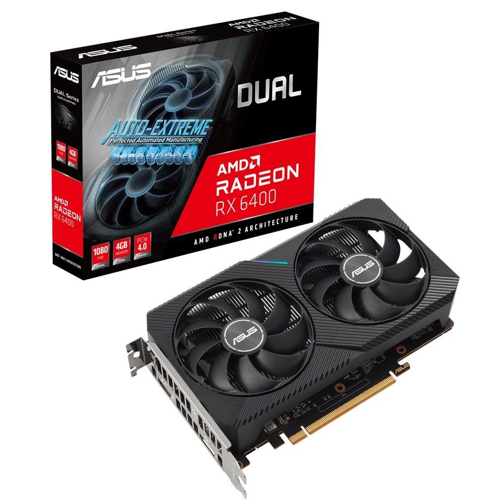 Asus Dual Radeon RX6400 Grafikkarte (4 GB, AMD, GDDR6 Speicher, HDMI, DisplayPort, DUAL-RX6400-4G)