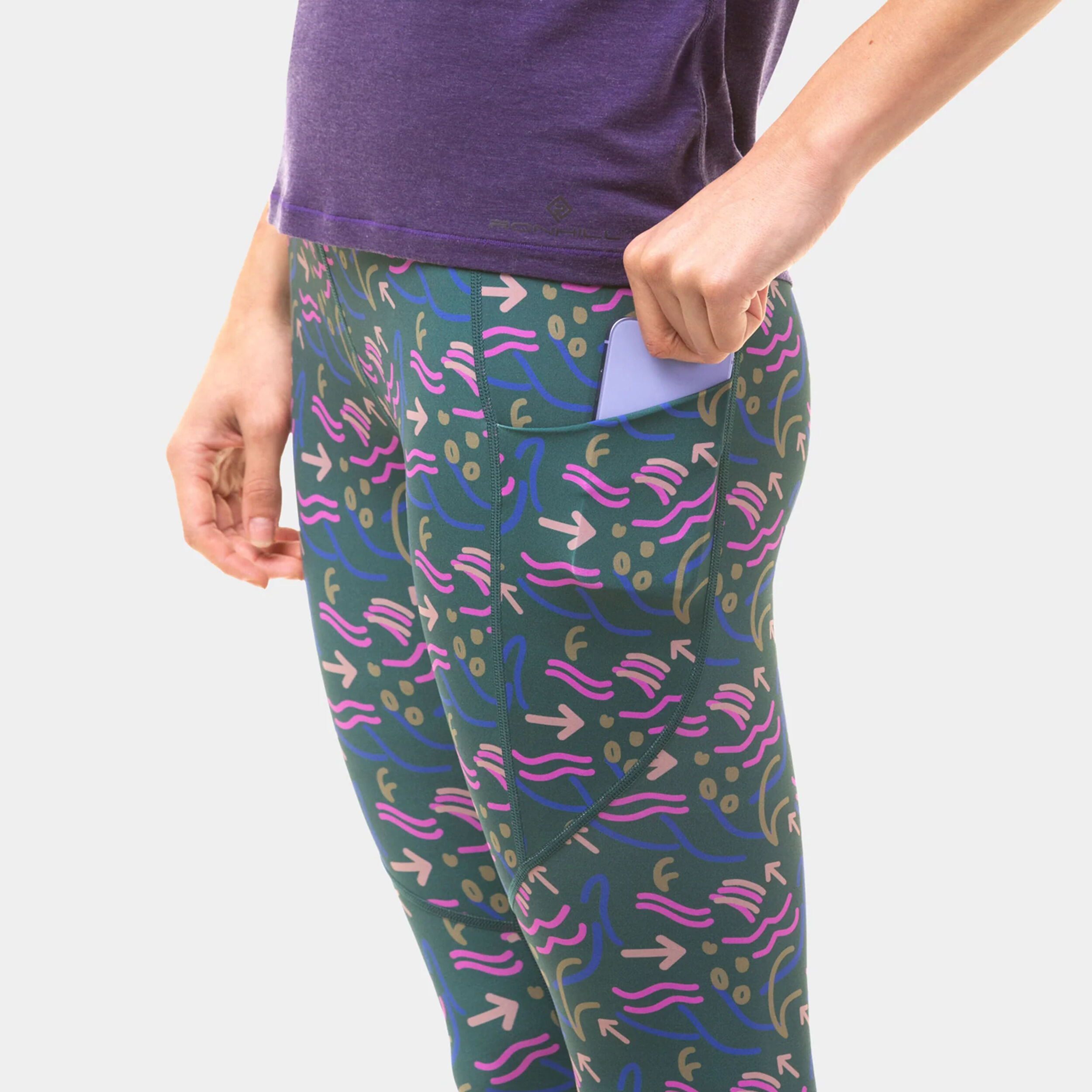 Tech Crop Lauftight Damen - Petrol, Mehrfarbig