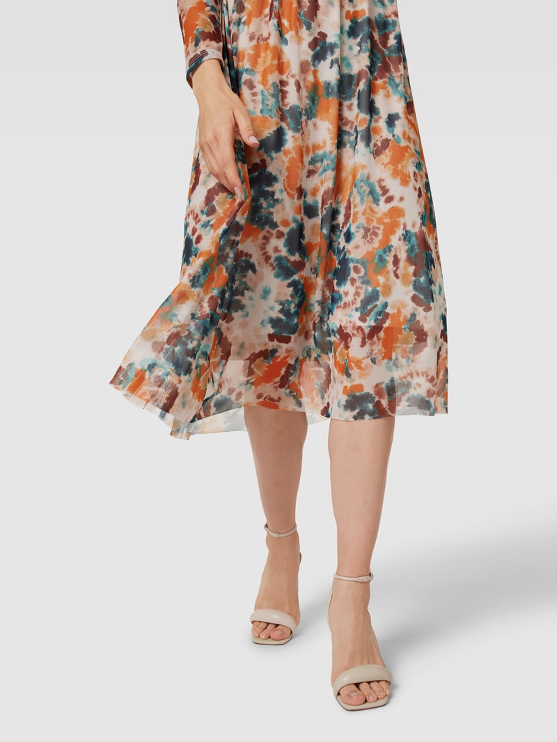 Knielanges Kleid mit Allover-Muster in orange