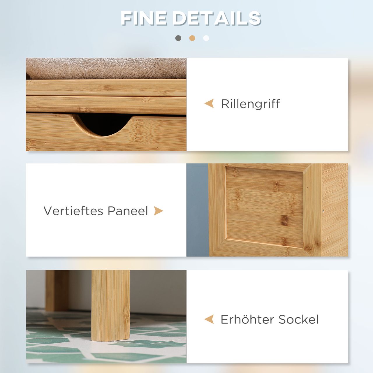 kleankin Badezimmerschrank, Beistellschrank aus Bambus, Hochschrank, Kippschutz