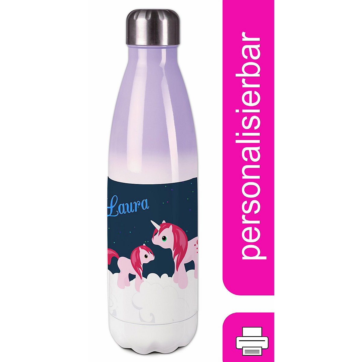 Edelstahl Kinder Thermoflasche / Trinkflasche bunt Einhorn Spülmaschinenfest, Auslaufsicher, Bruchfest, Doppelwandig, Für Heißgetränke geeignet, Mit Deckel, Isoliert
