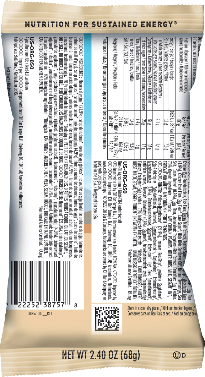 Energieriegel, White Chocolate Macadamia Nut, 68 g