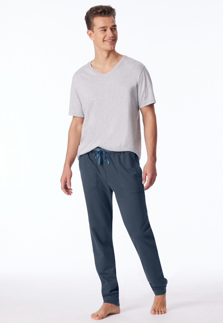 Loungehose lang Sweatware Organic Cotton Bündchen Streifen nachtblau - Mix+Relax