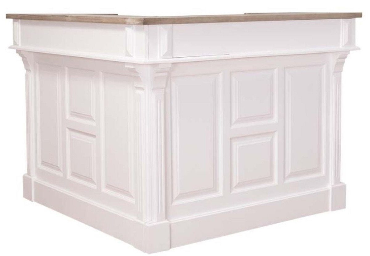 Casa Padrino Barschrank Landhausstil Theke Weiß / Naturfarben 140 x 140 x H. 107 cm - Thekentisch mit 2 Schubladen - Landhausstil Möbel