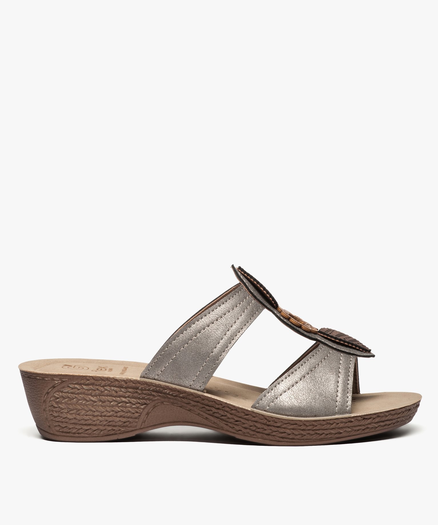 Mules femme confort à talon compensé et brides fantaisie gris | GEMO