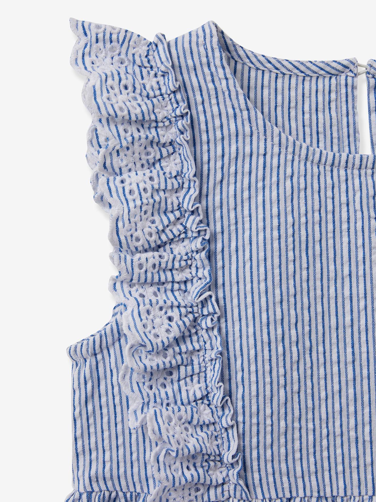Cyrillus Mädchen Kleid aus Seersucker CYRILLUS - blau gestreift