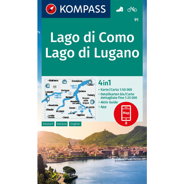 KOMPASS WANDERKARTE 91 LAGO DI COMO, LAGO DI LUGANO