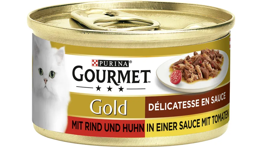 PURINA GOURMET Gold Délicatesse en Sauce mit Rind & Huhn in einer Sauce mit Tomaten 85 g