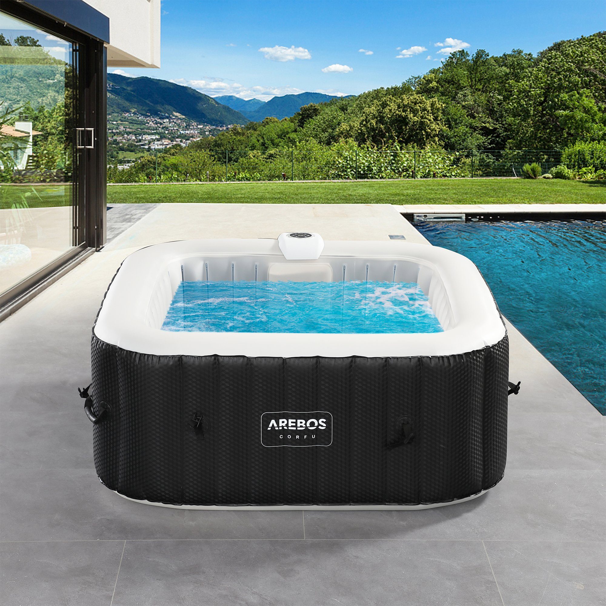 Arebos Whirlpool 154 x 154 cm, mit LED-Beleuchtung, 6 Farben, (Komplett -Set)