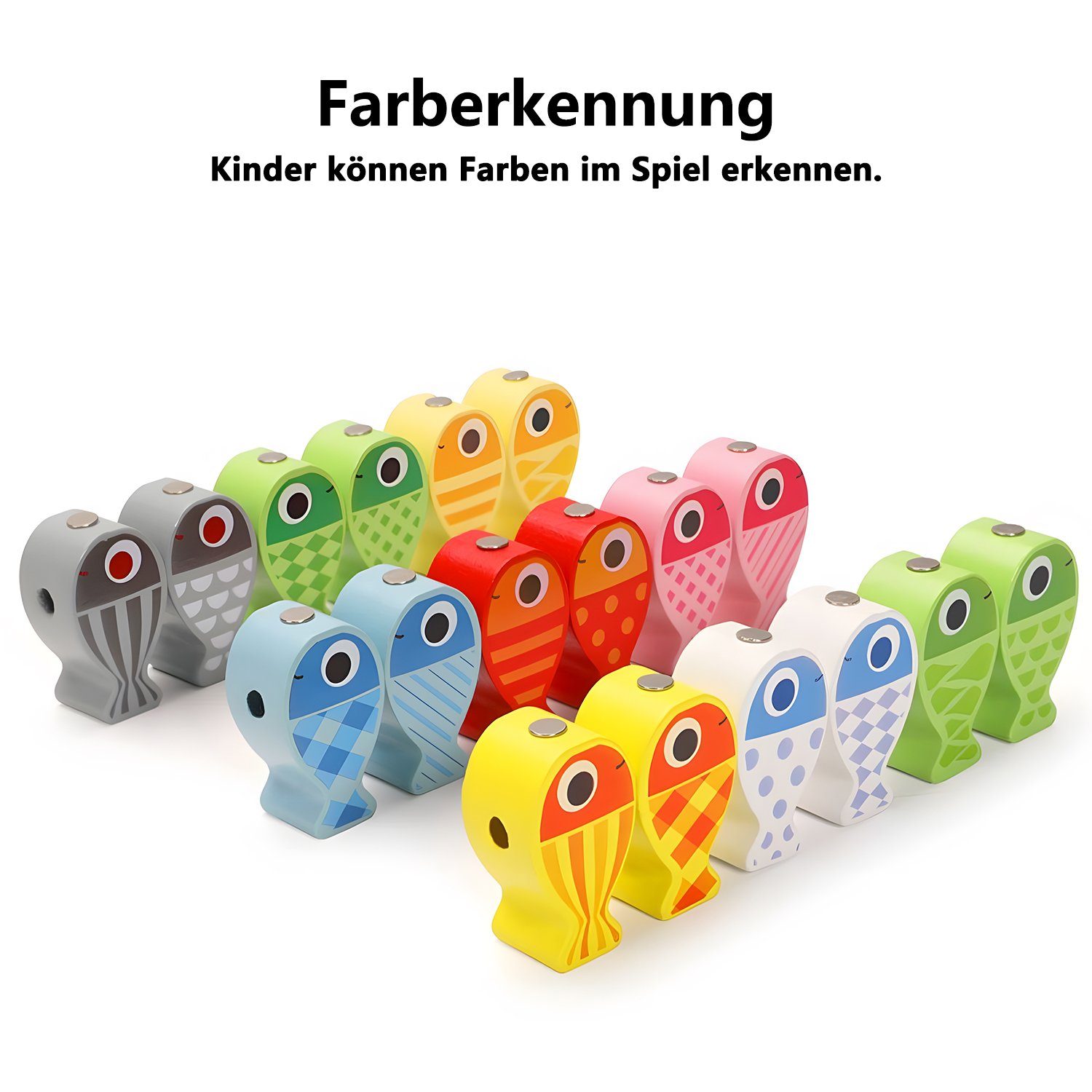 Wenta Lernspielzeug Magnetische Angelspiel Holz Fischspielzeug Stapelspiel Fädelspielzeug (3-in-1 Montessori Motorik Spielzeug), Lernspielzeug Geschenk für Kinder Mädchen Jungen ab 3 Jahre