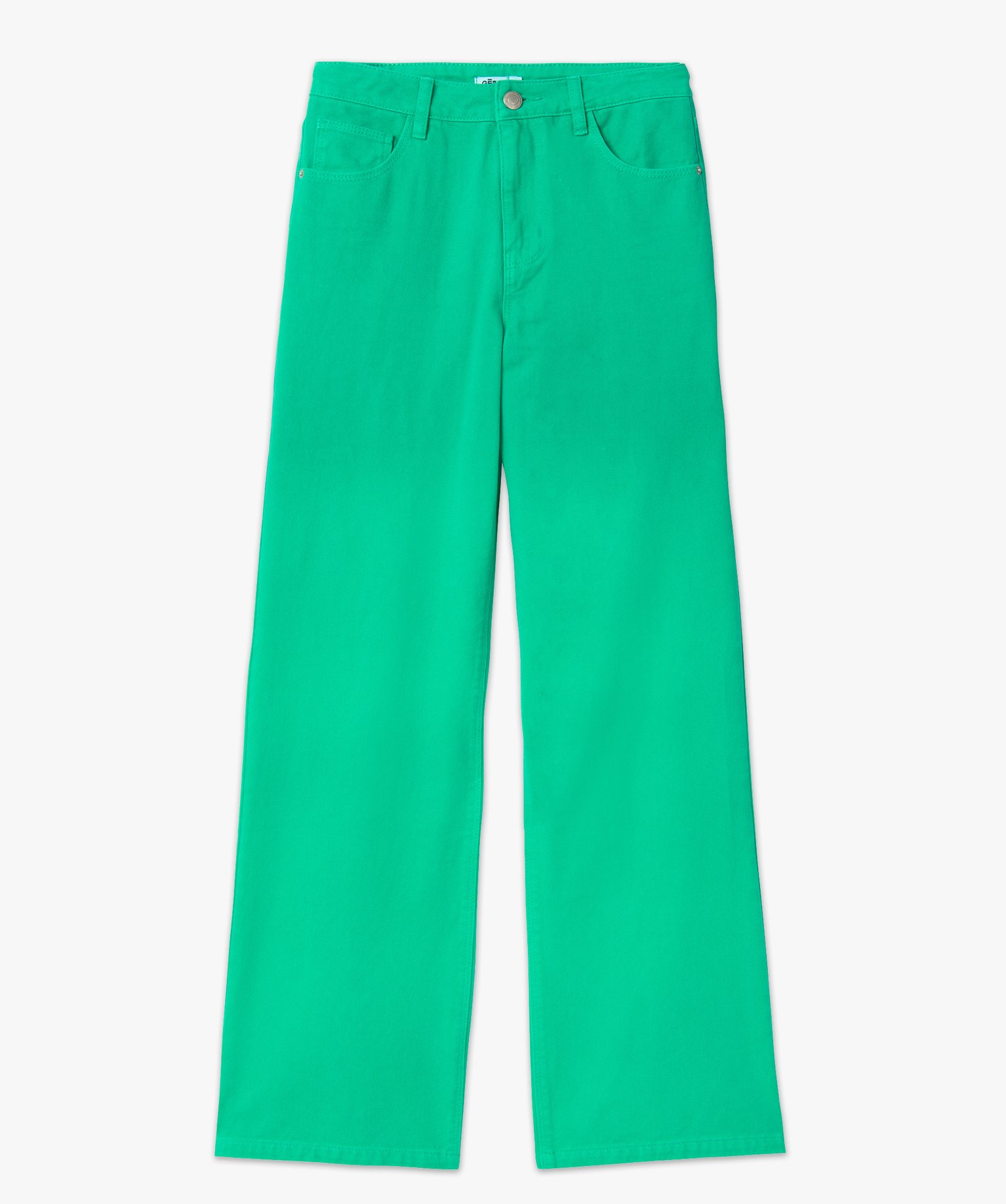 Jean femme coupe large taille haute vert | GEMO