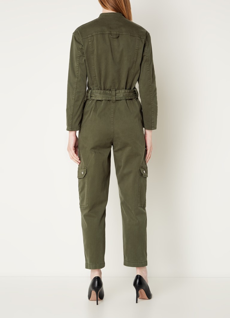 HUGO BOSS Dantonia tapered fit cropped denim jumpsuit with tie belt