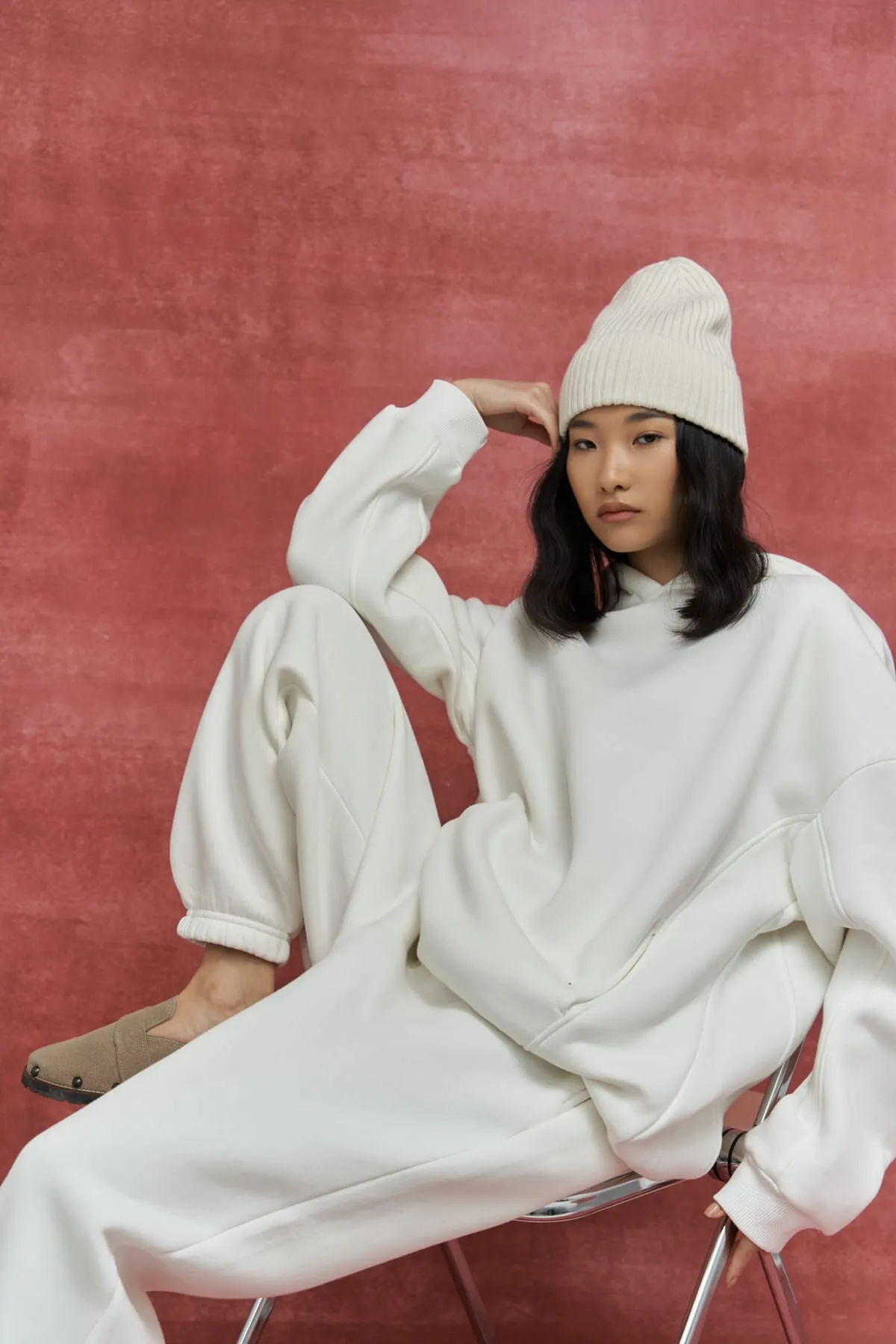 MAİ COLLECTİON  Morgan Ecru Oversize-Trainingsanzug-Set