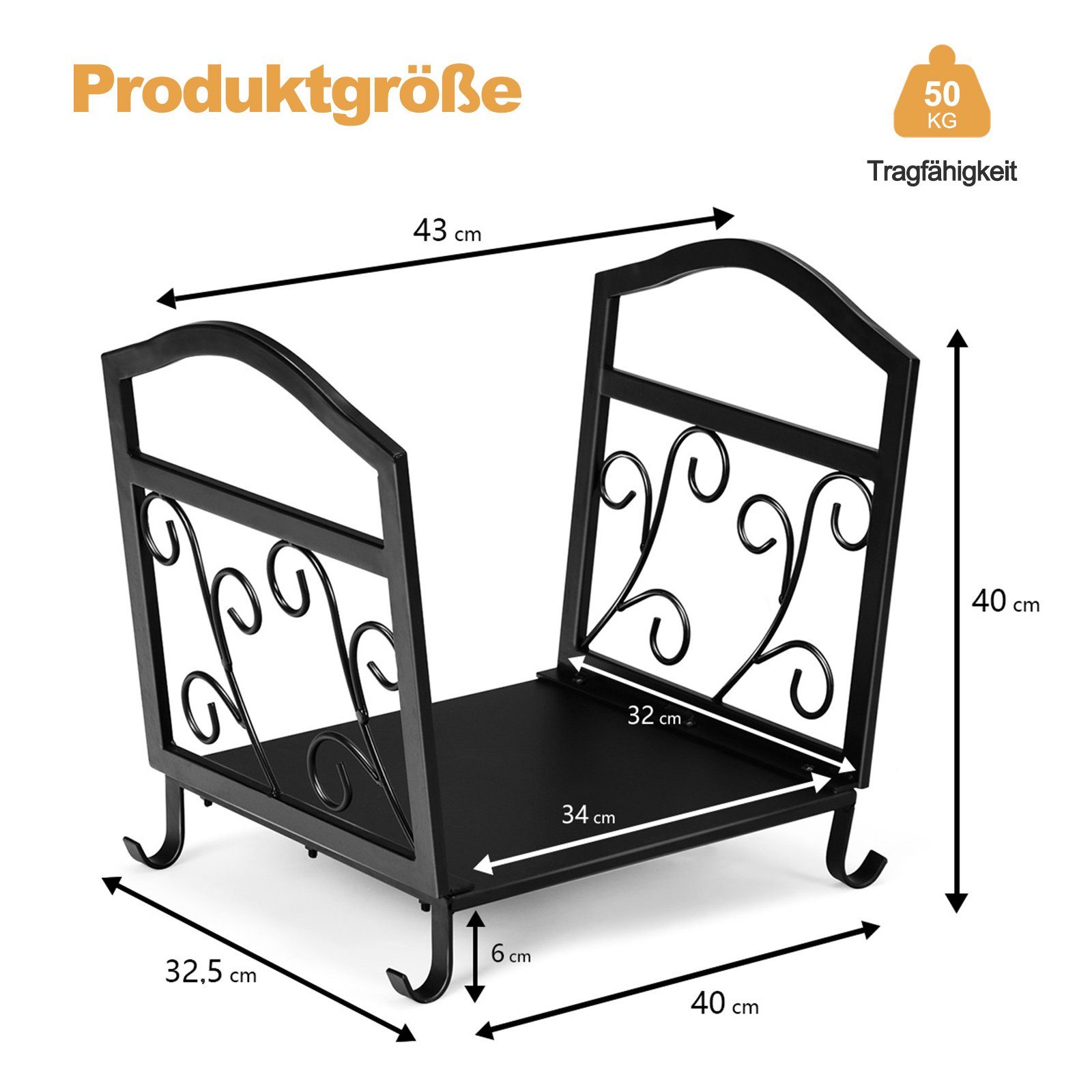 COSTWAY Kaminholzregal, BxTxH:32,5x43x40 cm, mit Sockel & Griffen, bis 60kg