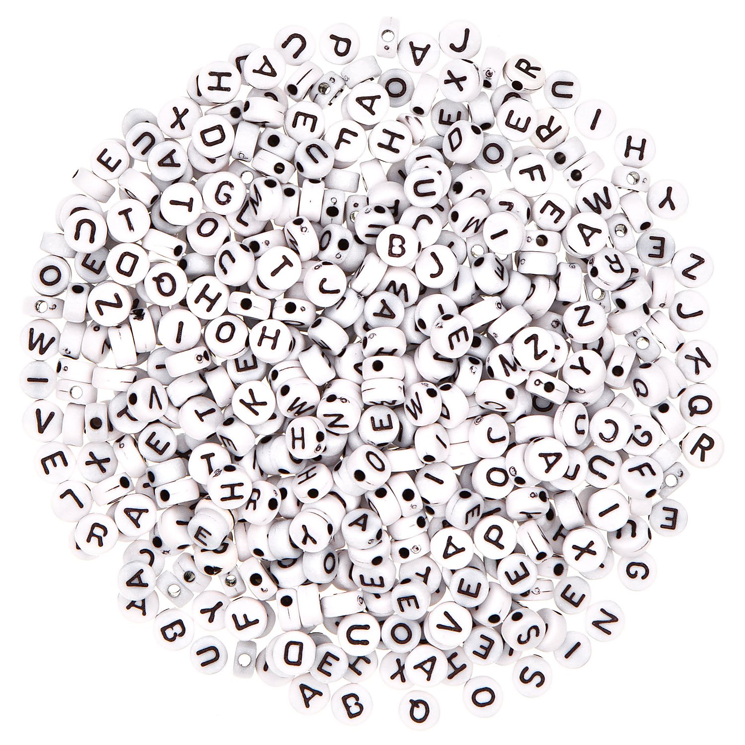 Buchstabenperlen, weiß-schwarz, 7 mm Ø, 50 g