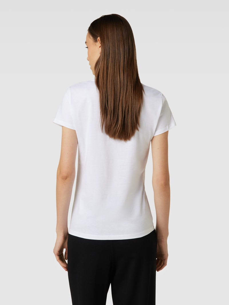 T-Shirt mit Motiv-Print und Ziersteinbesatz in weiss
