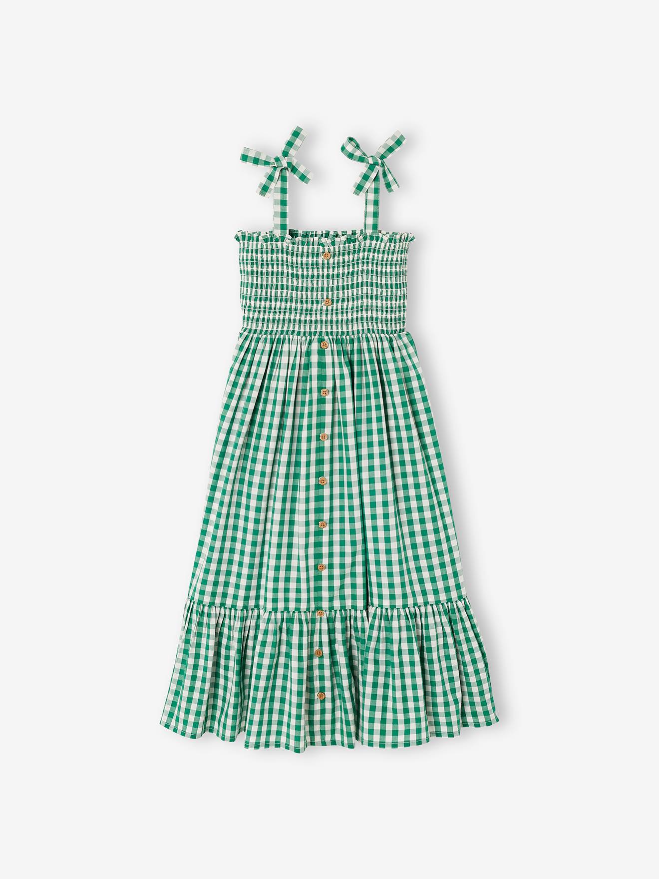 Vertbaudet Mädchen Maxikleid - grün kariert