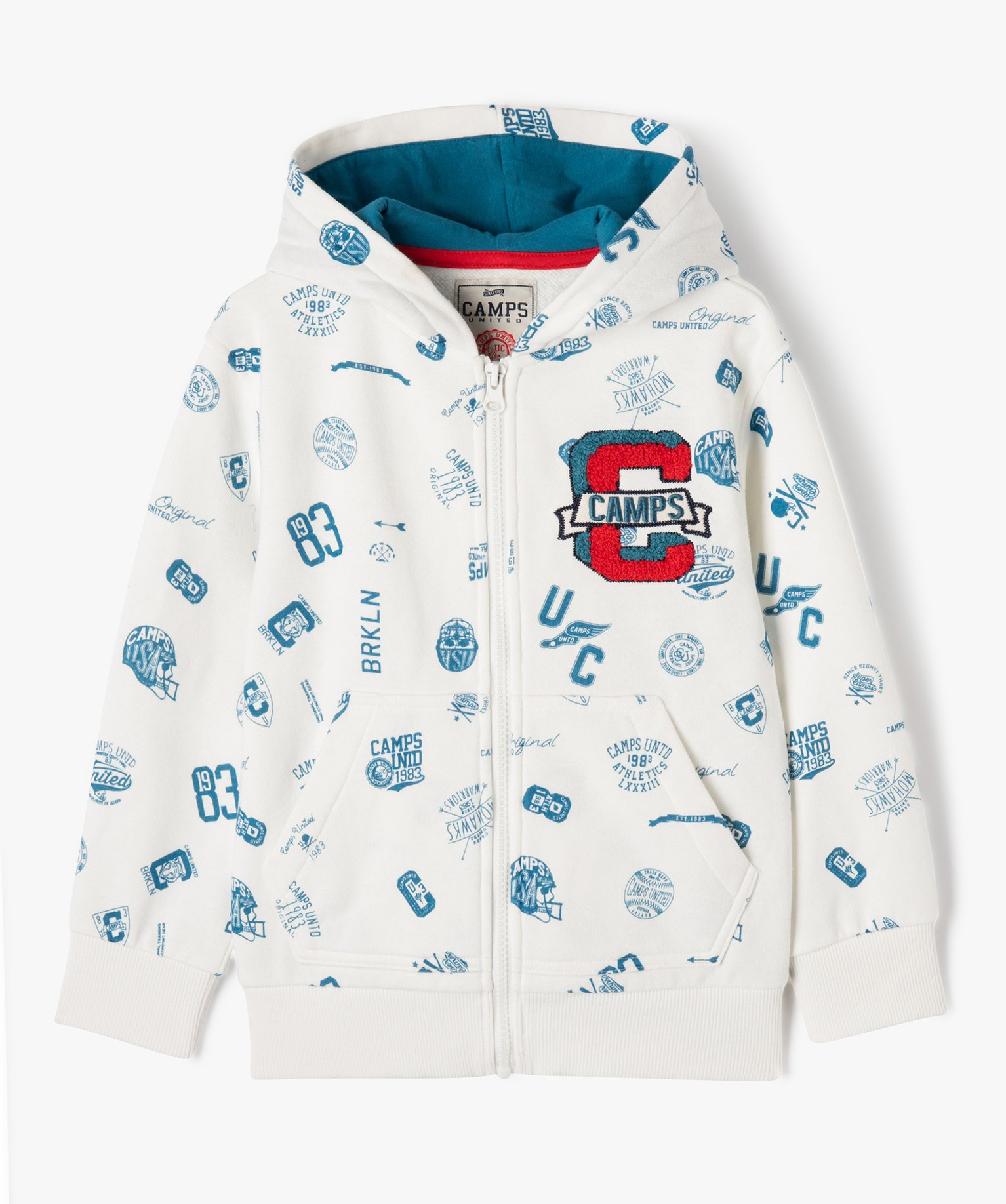Sweat à capuche et zip à motifs Garçon - Camps United imprime | GEMO