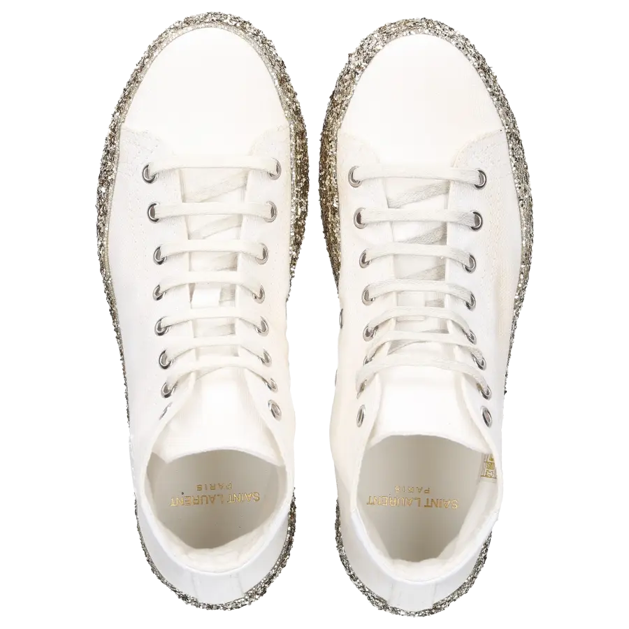 Saint Laurent - Sneaker high MOON PLUS Baumwolle Logo silber - weiß