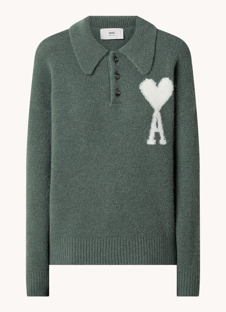 Maglione AMI Paris a maglia grossa in misto lana d'alpaca con logo lavorato a maglia.