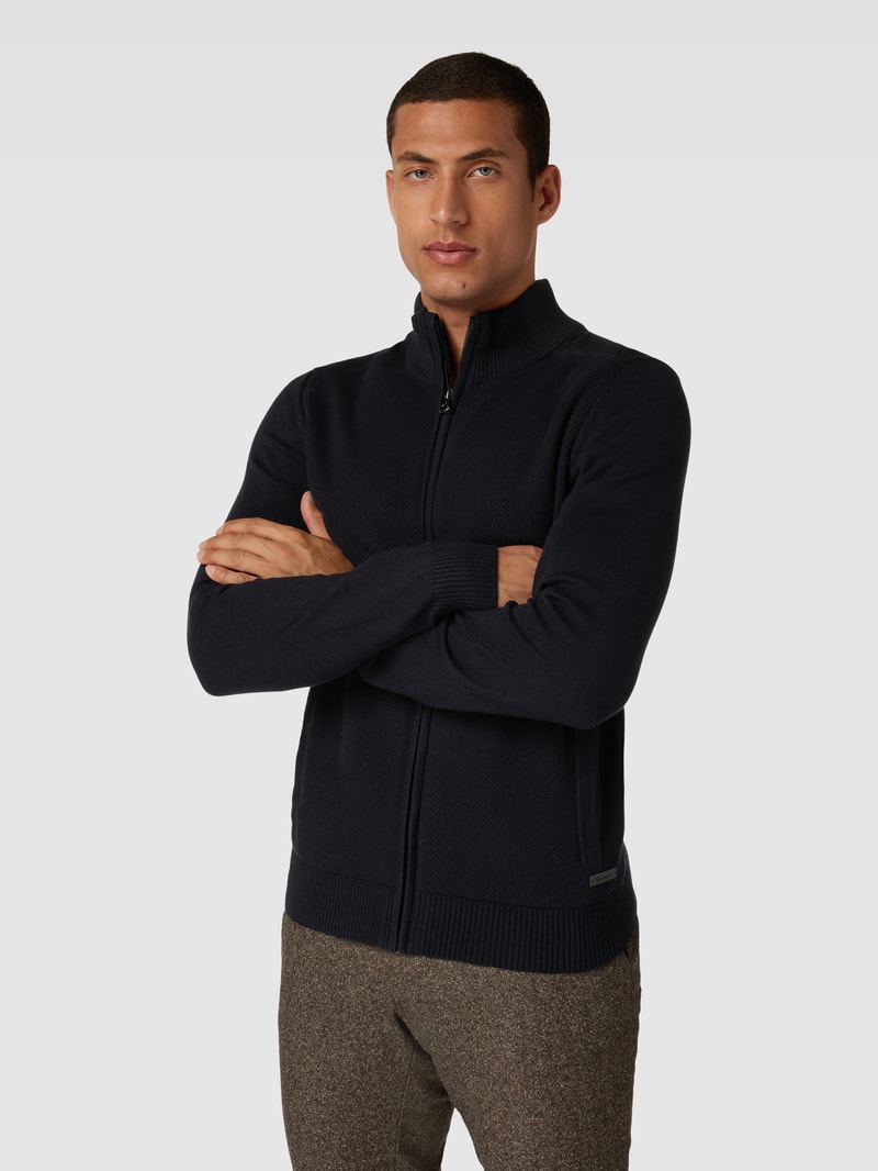 Strickjacke mit Stehkragen und Reißverschluss in marineblau